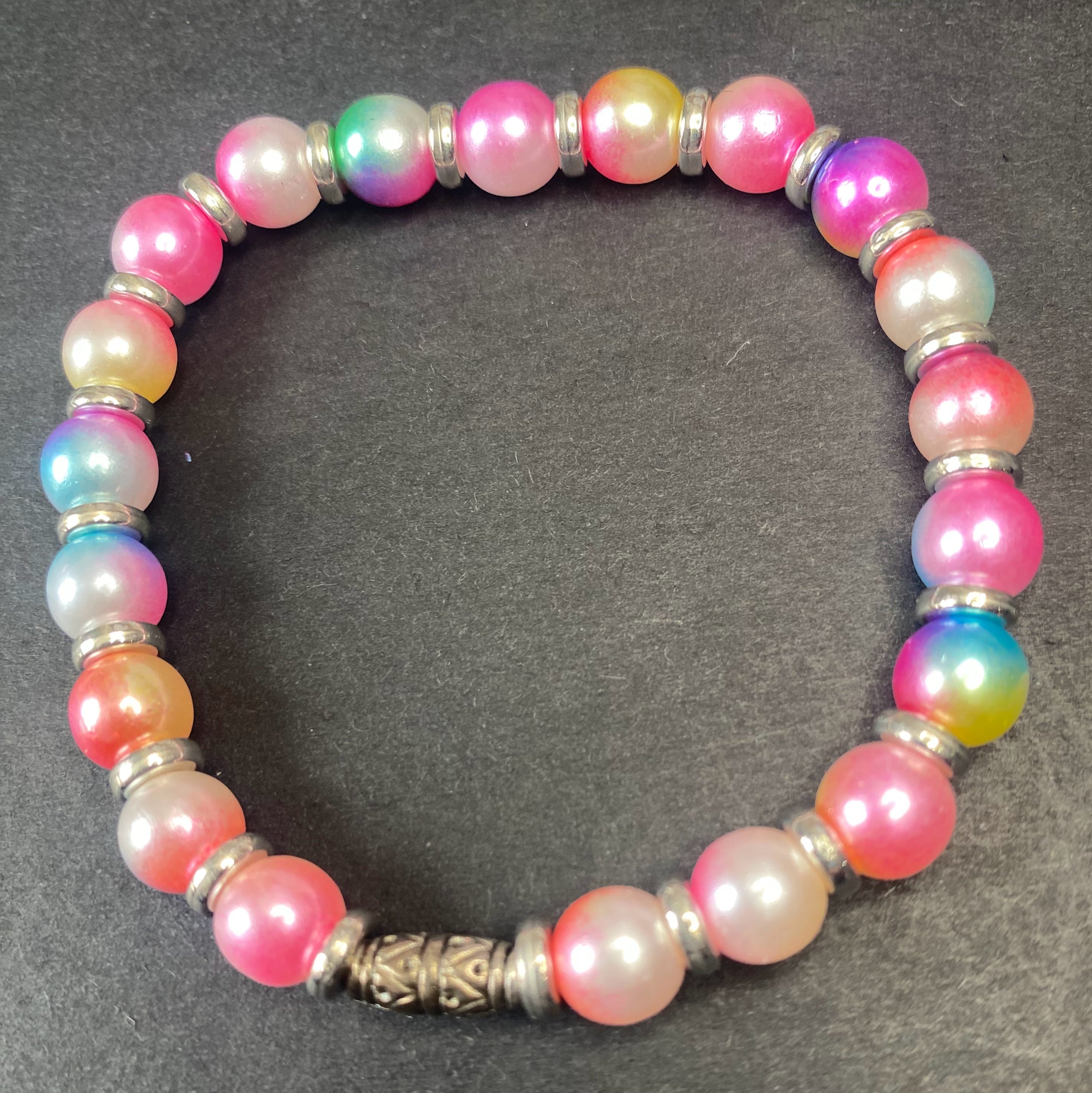 Pastel Glass Pearl & Silver Harmony Stretch Bracelet