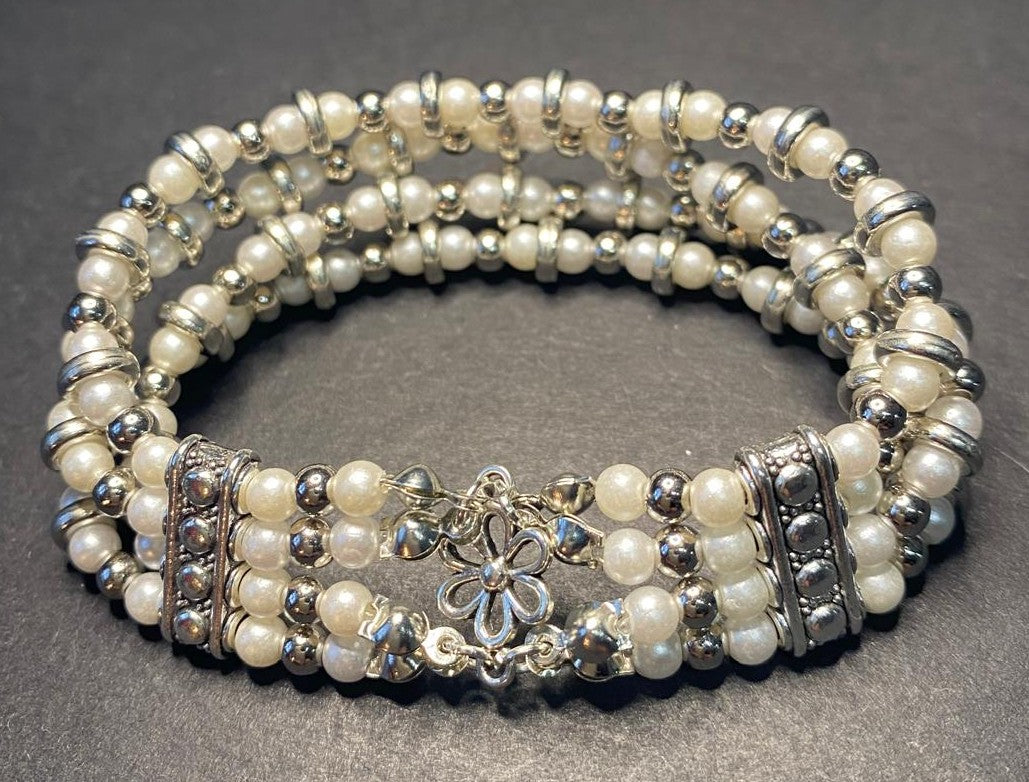 Silver Blossom Pearl Bracelet