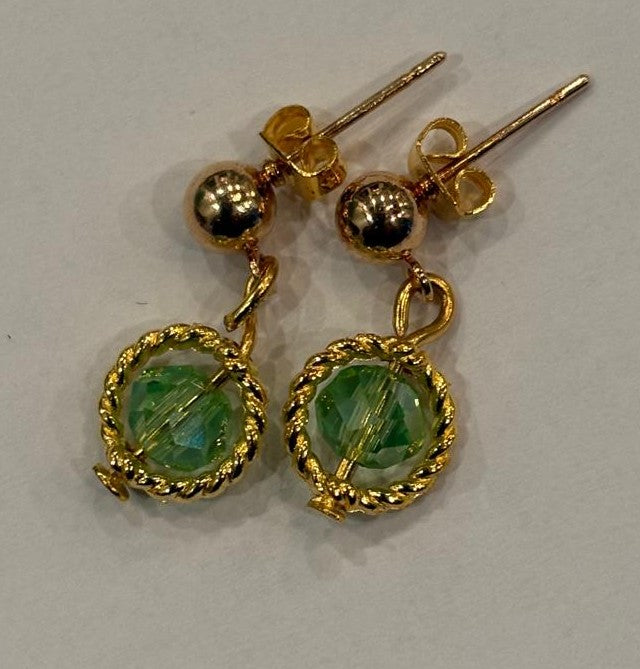Golden Emerald-Glow Twist Stud Drops