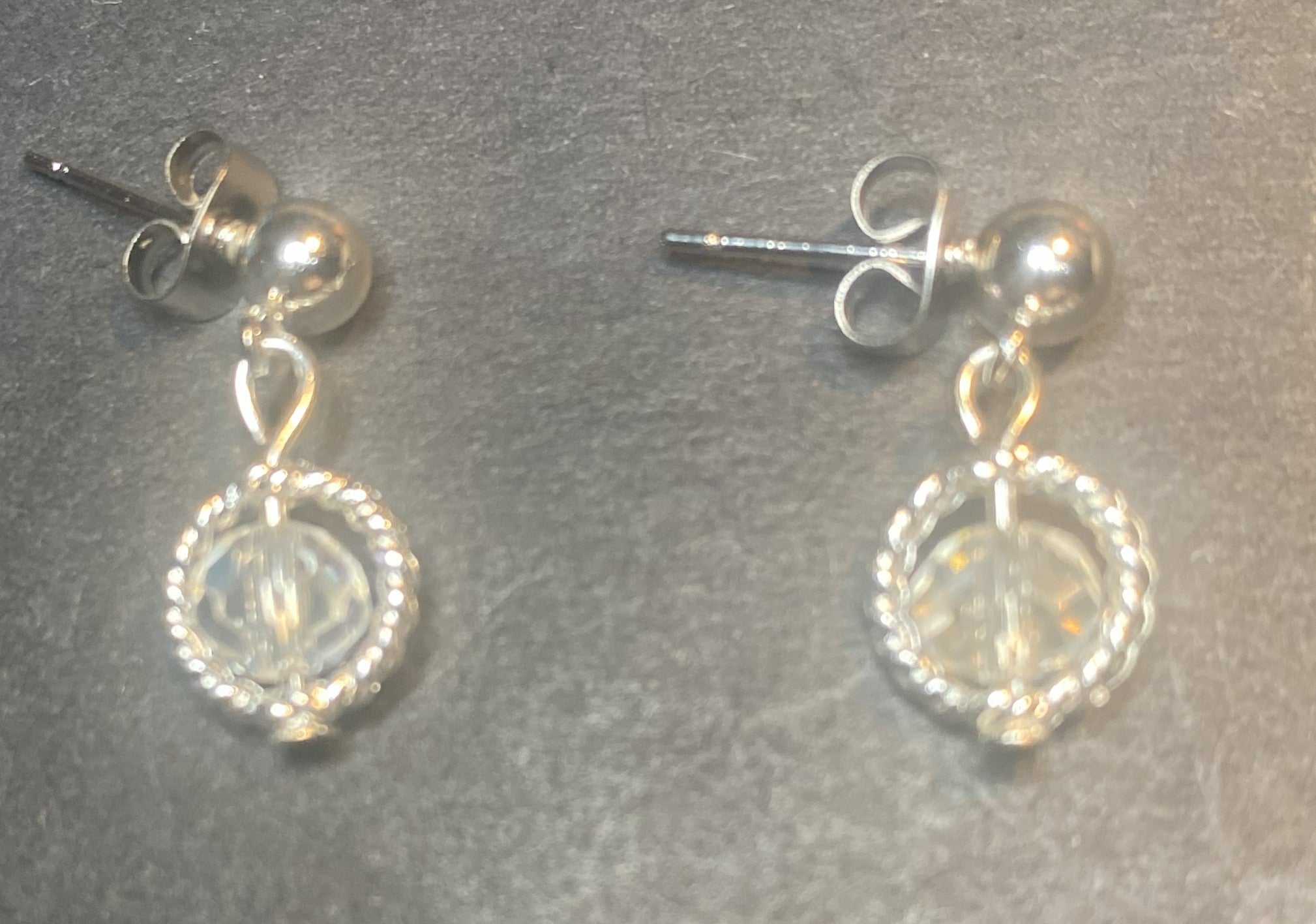 Silver Clear-Crystal Twist Stud Drops