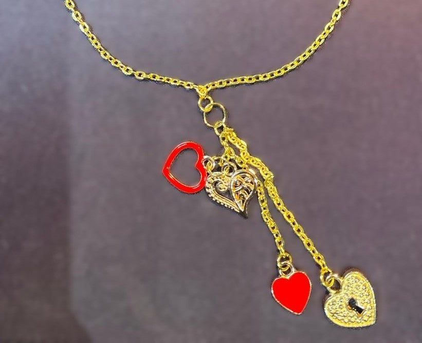 Red & Gold Heart Cascade Necklace