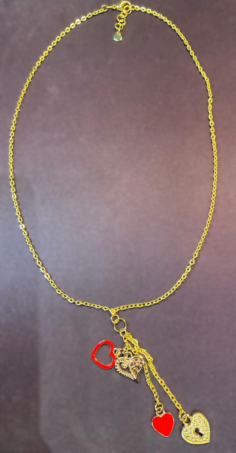 Red & Gold Heart Cascade Necklace