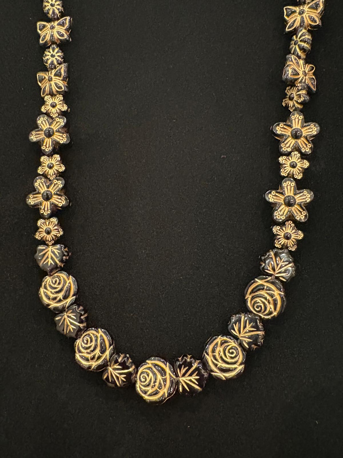 Golden Noir Floral Necklace