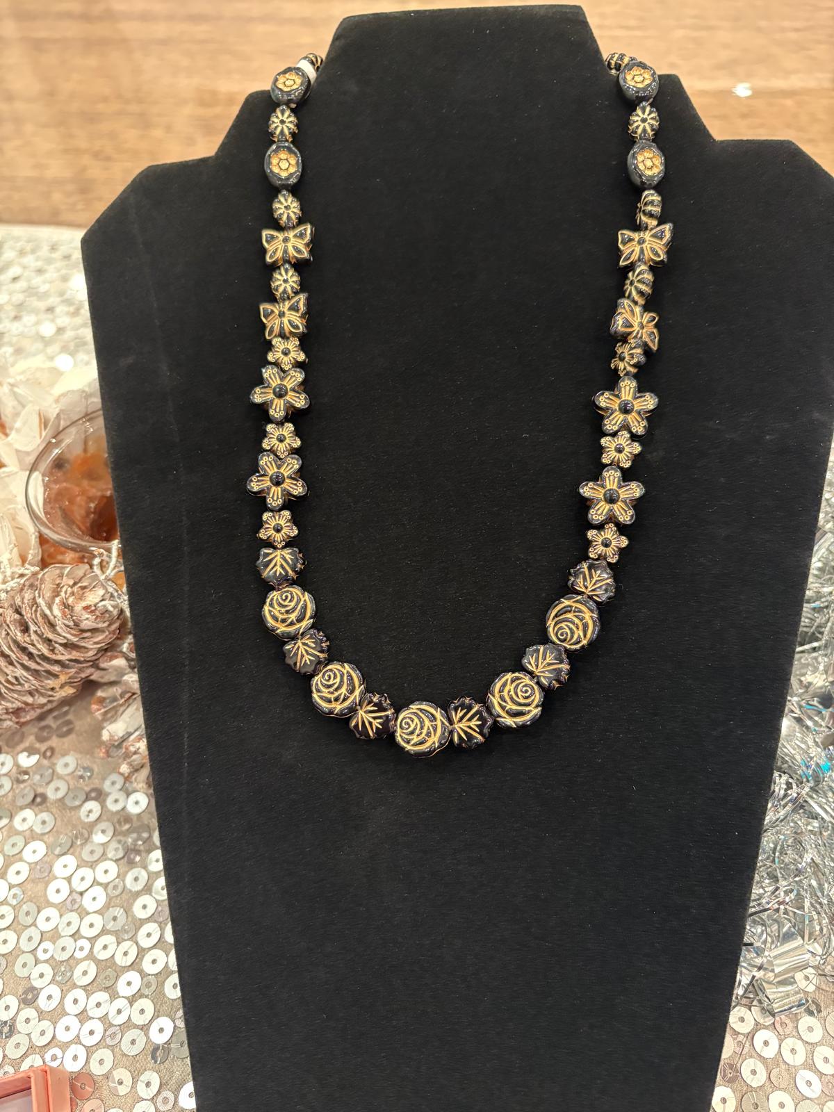 Golden Noir Floral Necklace