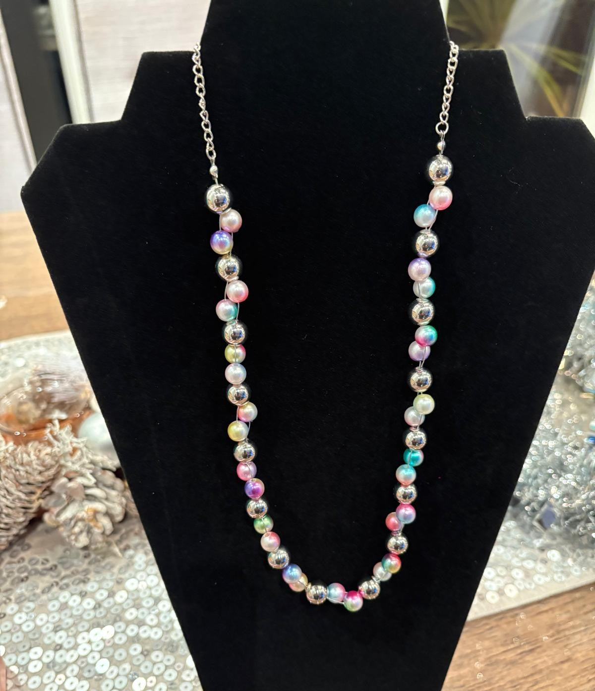 Twisted Pastel Pearl Chain Necklace