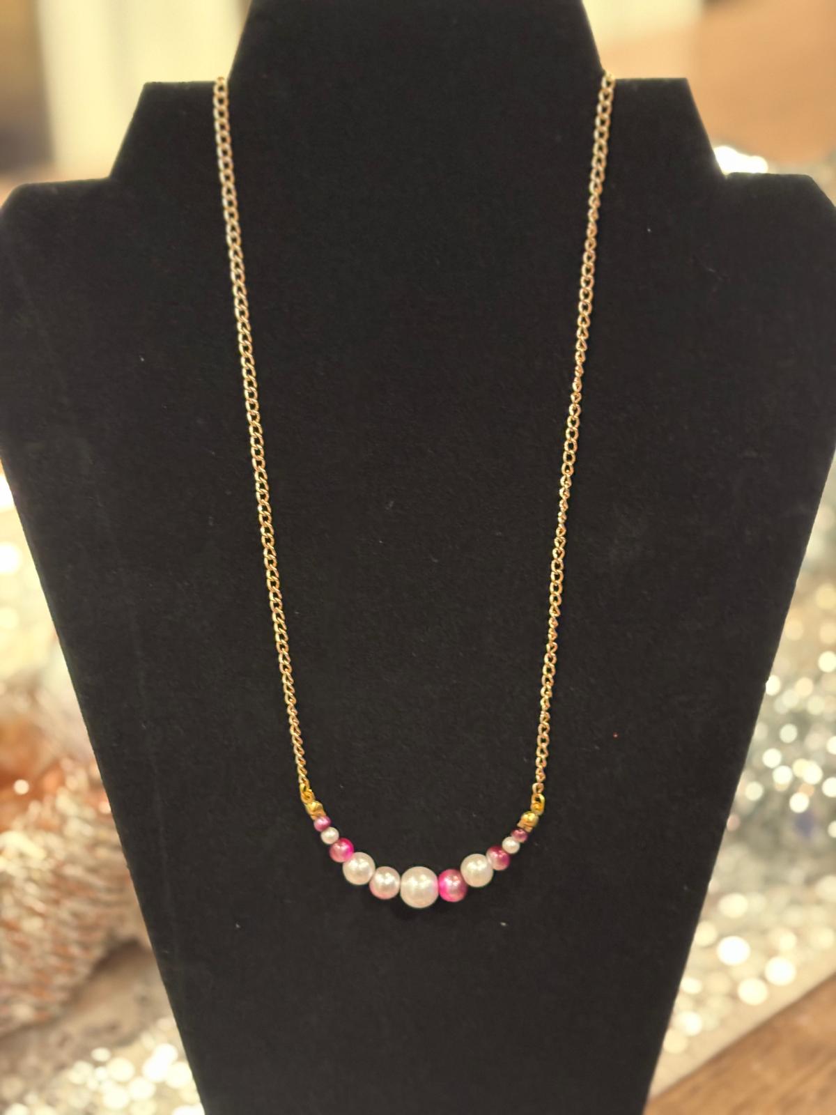 Golden Plum Pearl Chain Necklace