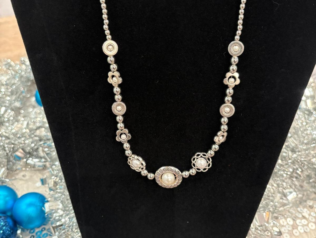 Silver Orbit Pearl Necklace