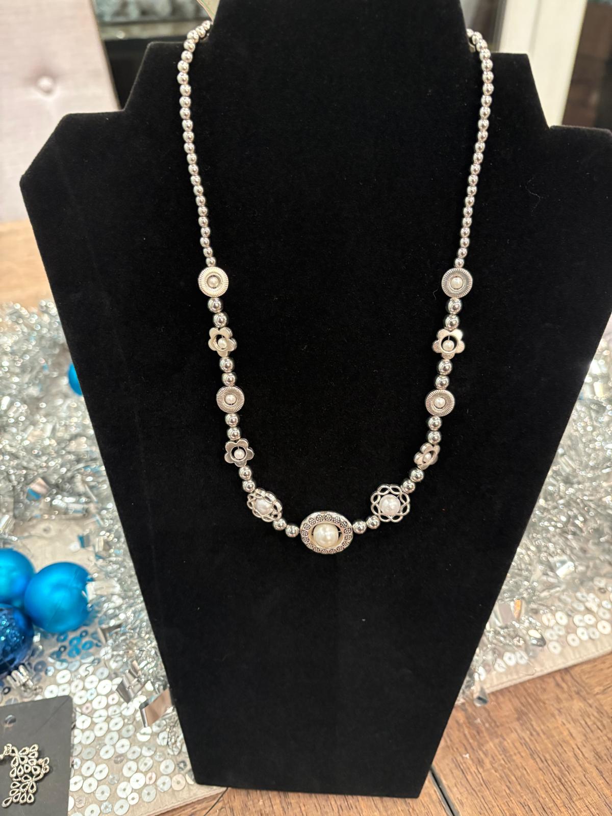 Silver Orbit Pearl Necklace